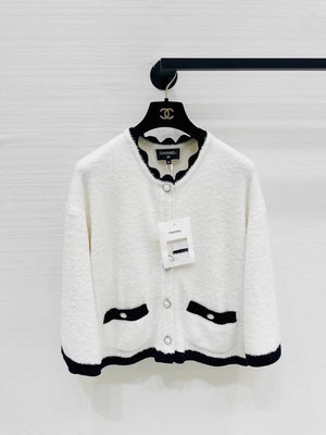 Chanel 26C white lace terry cloth cardigan