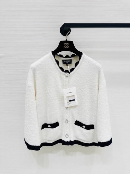 Chanel 26C white lace terry cloth cardigan