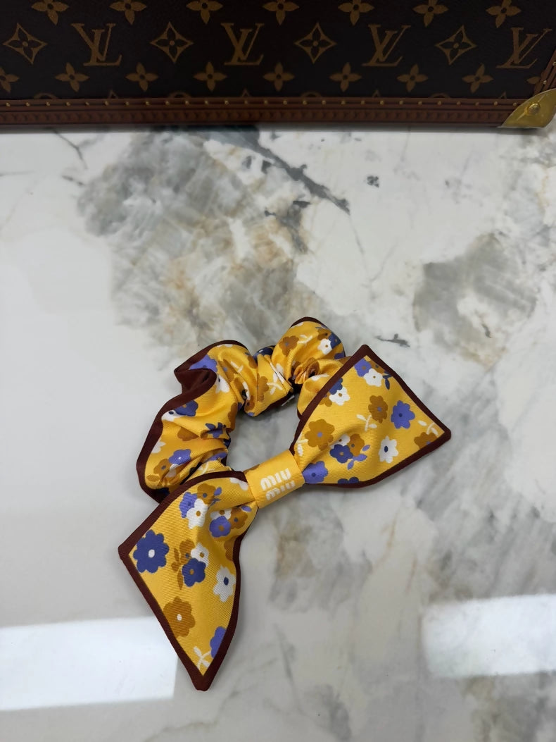 Miu Miu 26s runway floral bow silk scrunchie