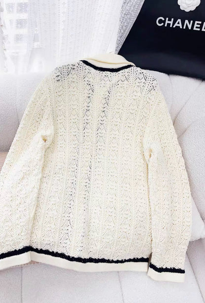 Chanel 24P white knitted cardigan size 34