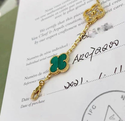 Van Cleef & Arpels Vintage limited edition Alhambra Malachite and Diamond Yellow Gold Bracelet