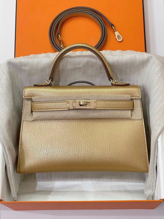 Hermes Mini Kelly 20 Dore Metallic Chevre Permabrass hardware