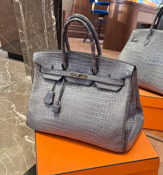 Hermes Birkin 35 Gray/Gris Matte crocodile leather palladium hardware
