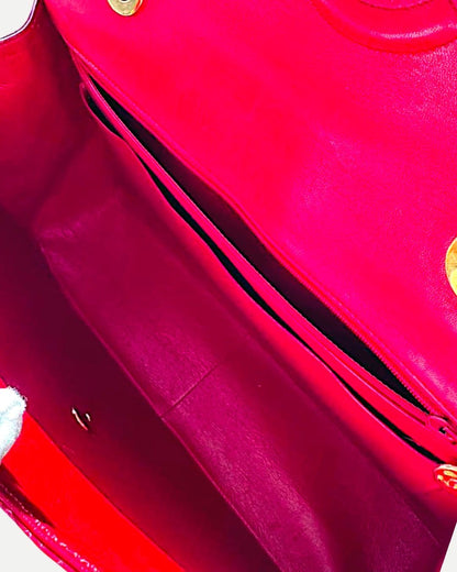 Chanel Red Shiny Crocodile Maxi flap with gold hardware