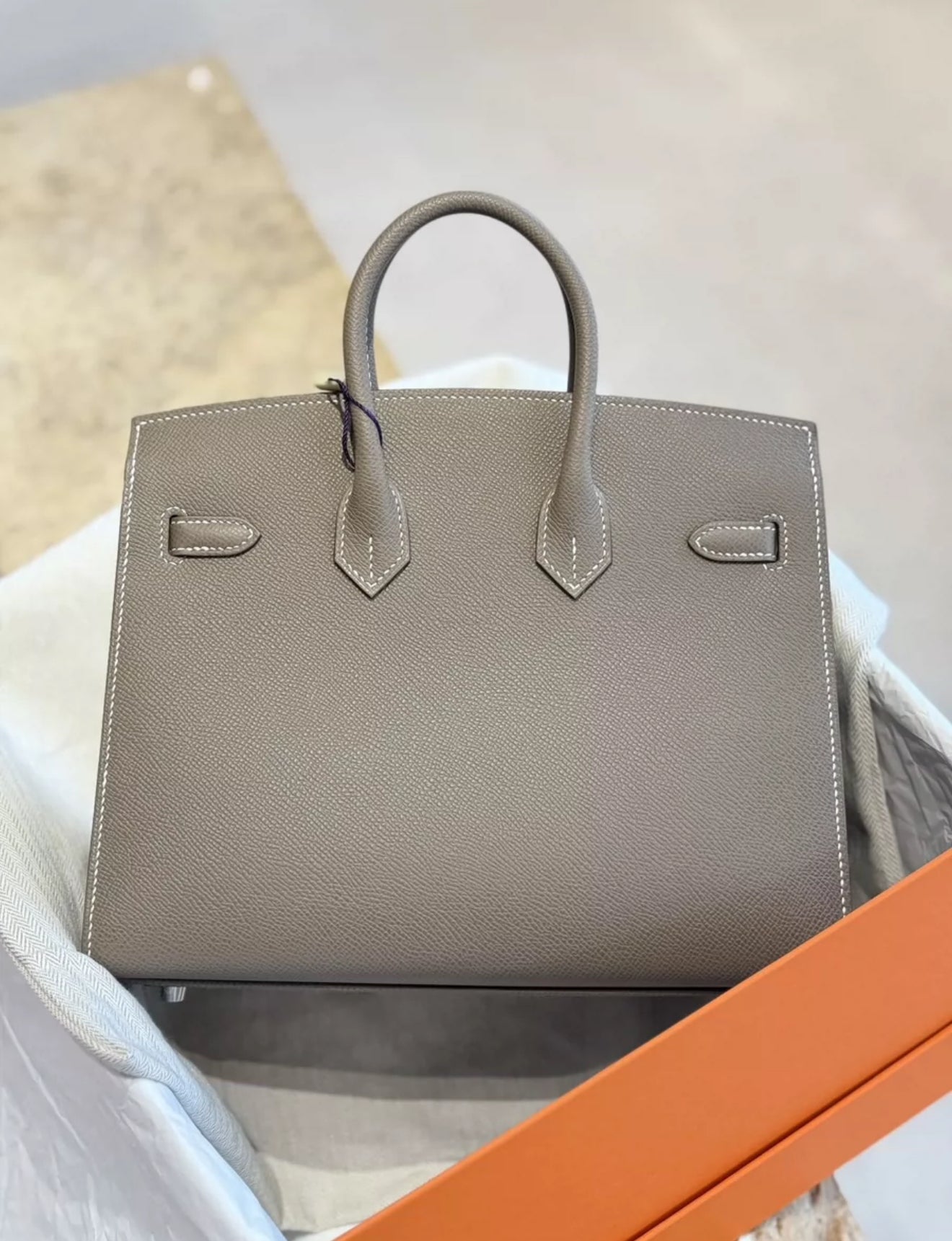 Hermes Birkin 25 Etoupe sellier Epsom leather palladium hardware