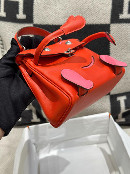 Hermes Kelly Doll capucine & rose azalée Swift leather with palladium hardware