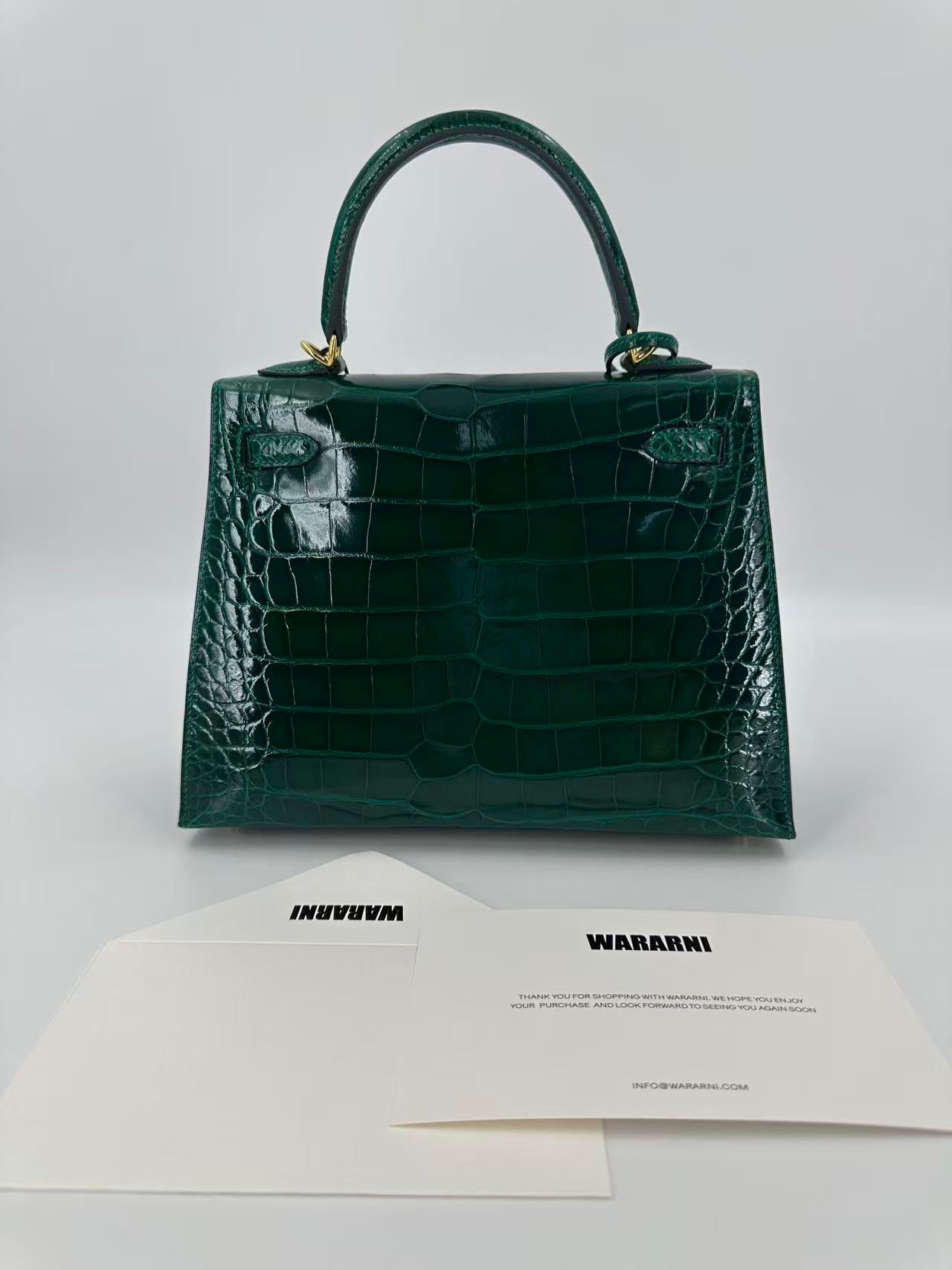 Hermes kelly 25 vert emerald shiny alligator gold hardware