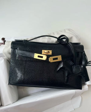 Hermes Kelly Pochette Black Lizard Good hardware