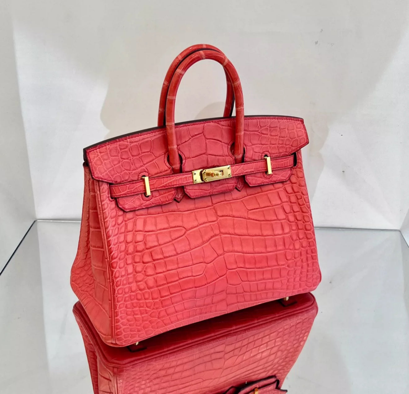 HERMÈS BIRKIN 25 BOUGAINVILLEA MATTE ALLIGATOR GOLD HARDWARE