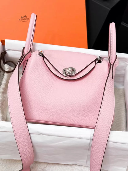 Hermes Mini Lindy II 3Q pink sakura TC leather palladium hardware