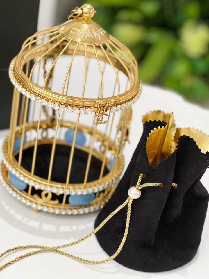 Chanel 20A Metal Crystal Enamel CC Love Bird Cage Minaudiere Clutch Black & Gold Multicolor