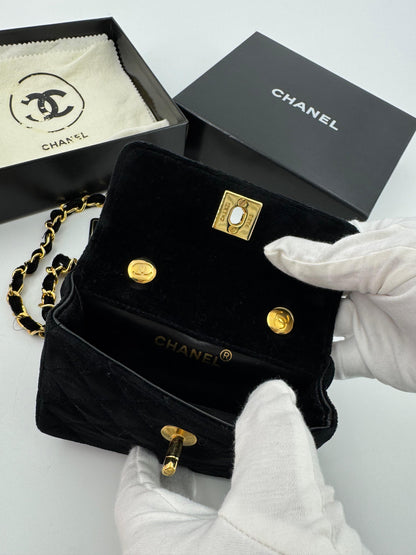 Chanel vintage Black velvet mini square flap bag with gold hardware