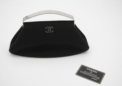 Chanel vintage black clutch with silver hardware handle