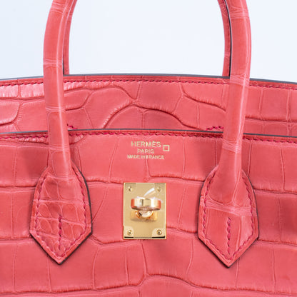 HERMÈS Birkin 25 Bougainvillea Matte Alligator Gold hardware
