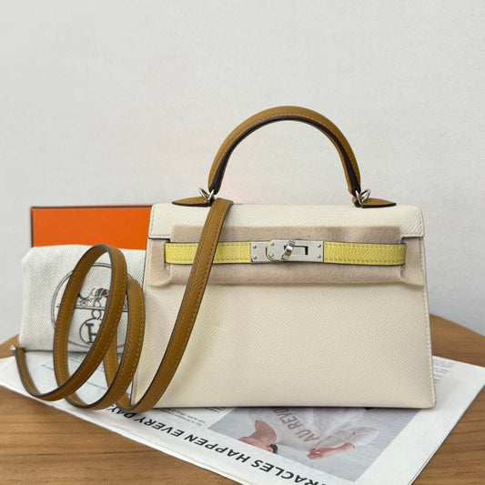 Hermes mini kelly 20 Nate / Sesame / Jaune Poussin Epsom leather palladium hardware
