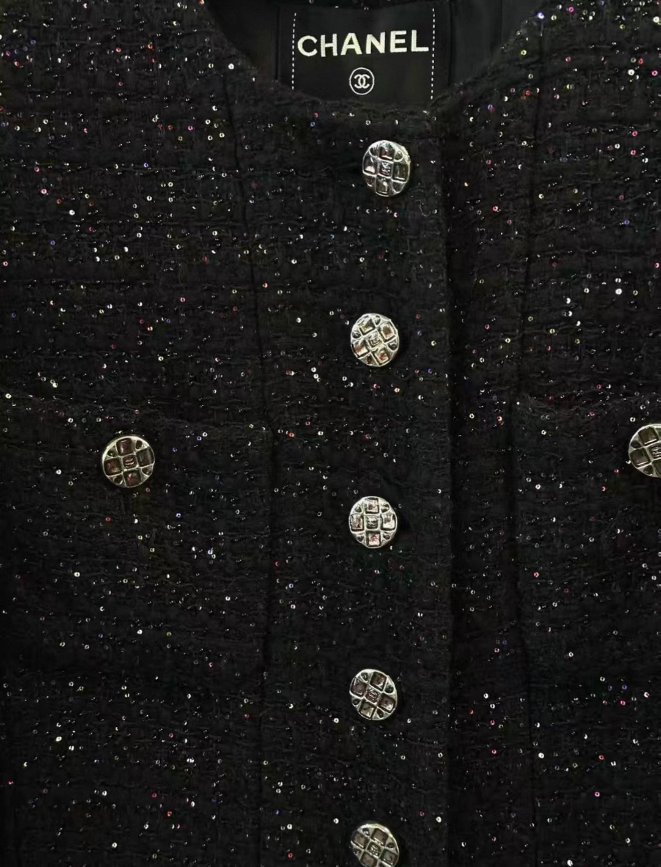 Chanel 22A Black Sequinned Long Coat 36FR