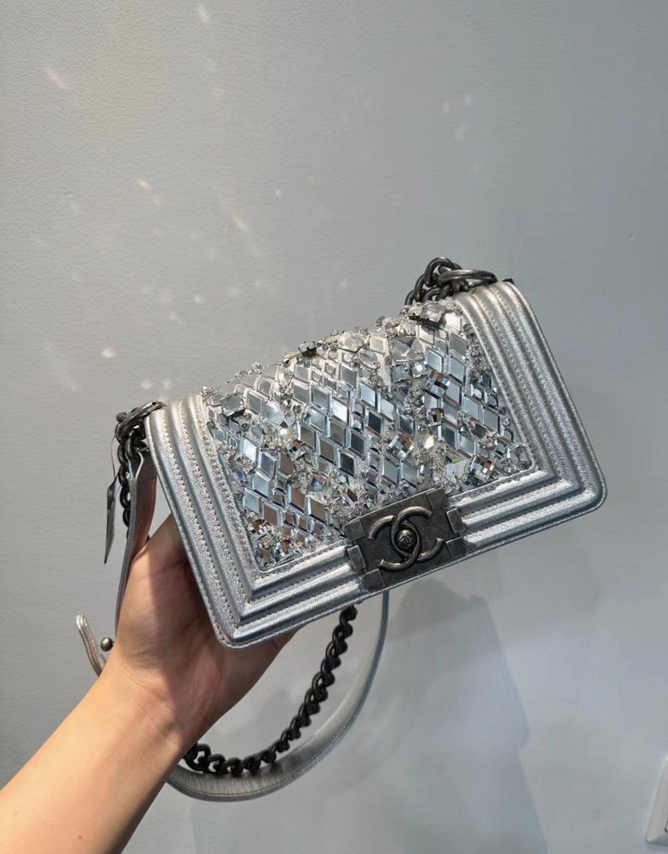 Chanel 2017 limited edition leboy in silver with crystals