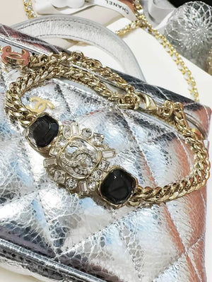 Chanel 23P full rhinestone double C enamel choker necklace