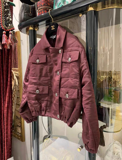 Chanel 21k burgundy bomber jacket size 34