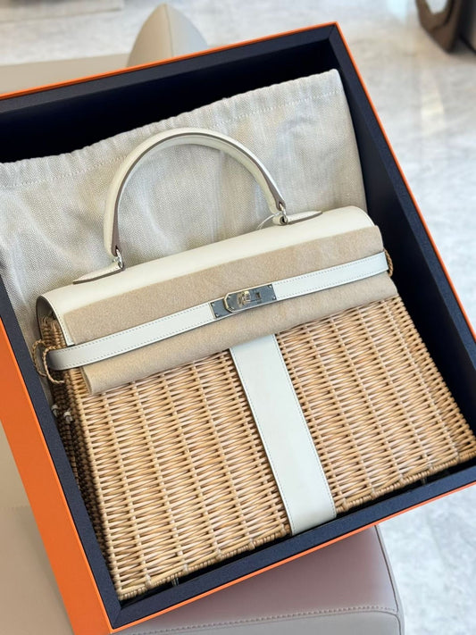 Hermes Kelly 35 Picnic Mushroom Swift / Osier Palladium hardware