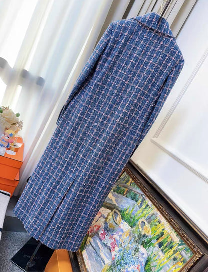 Chanel 24C Blue Tweed Long Coat