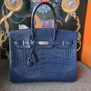Hermes Birkin 35 Bleu de Malte Mattw Alligator Palladium hardware