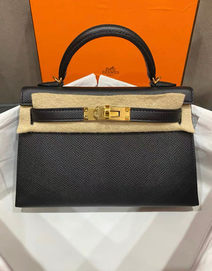 HERMES MINI KELLY SELLIER NOIR BLACK EPSOM GOLD HARDWARE