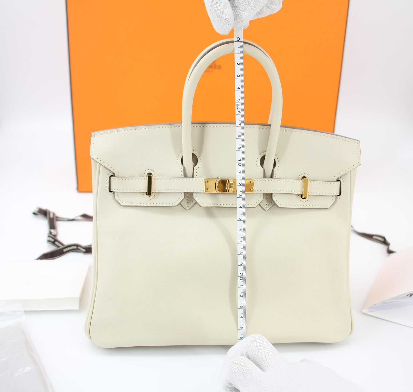 Hermes Birkin 25 Craie Swift leather gold hardware