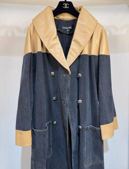 Chanel 19K Brown leather & denim trench coat
