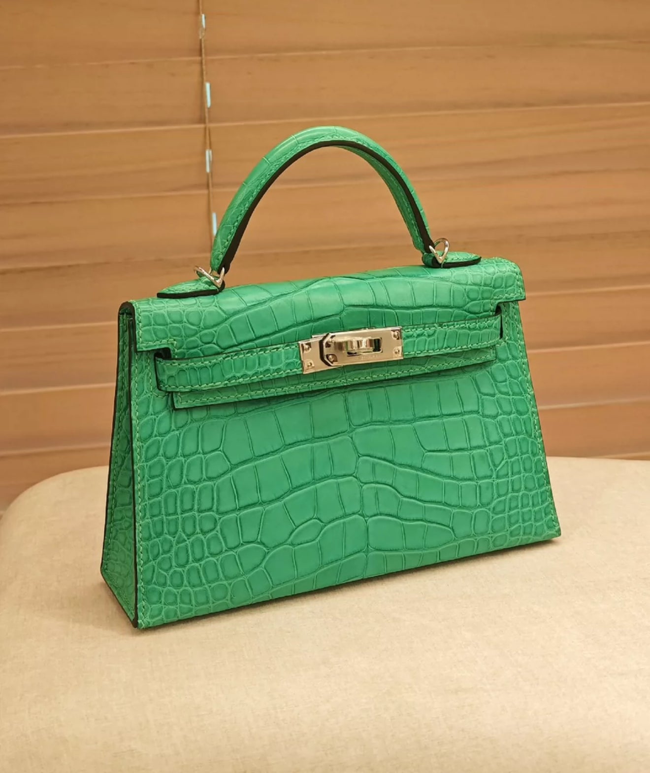 Hermes Mini Kelly 20 Vert Cosmic Matte Crocodile Leather Palladium