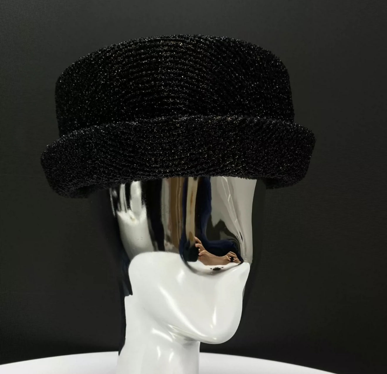 Chanel 19A Black Tweed 
Felt Boater Hat