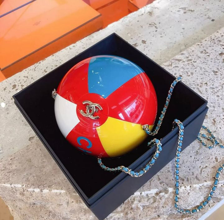 Chanel Limited Edition Red, Yellow, Blue and White Lucite Beach Ball Bag Pale Gold Hardware