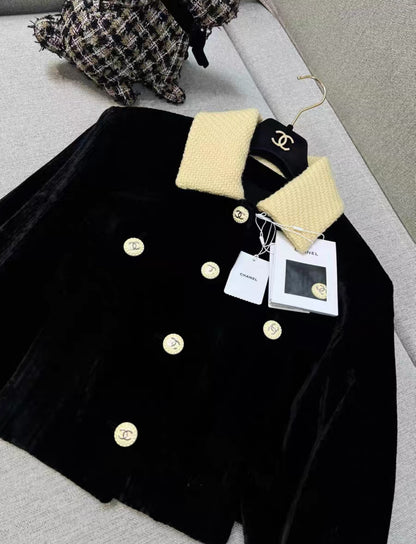 Chanel 22B Black & Yellow velvet jacket