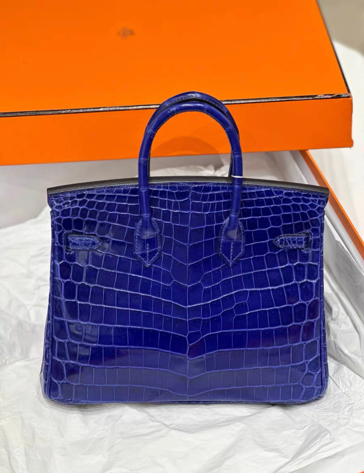 Hermès Birkin 25 Bleu Electric Shiny Niloticus Crocodile Palladium Hardware