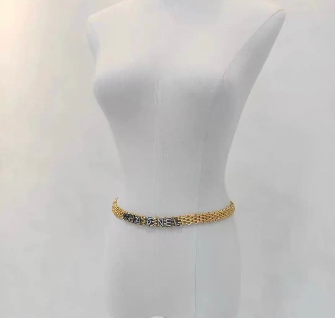 Chanel Chain Belt in Gold with CC letters and rhinstone