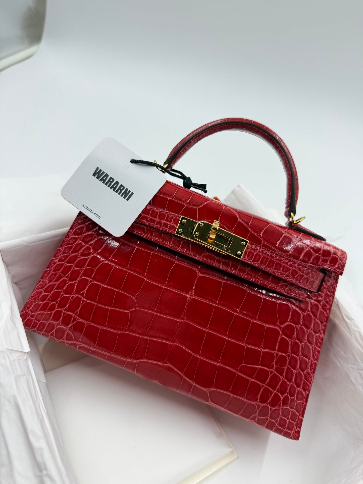 Hermès Mini Kelly 20 Shiny Braise Alligator leather with Gold Hardware