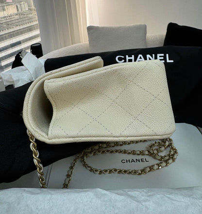 Chanel 21S White / Ivory Caviar Quilted Mini Top Handle Aged Gold Hardware