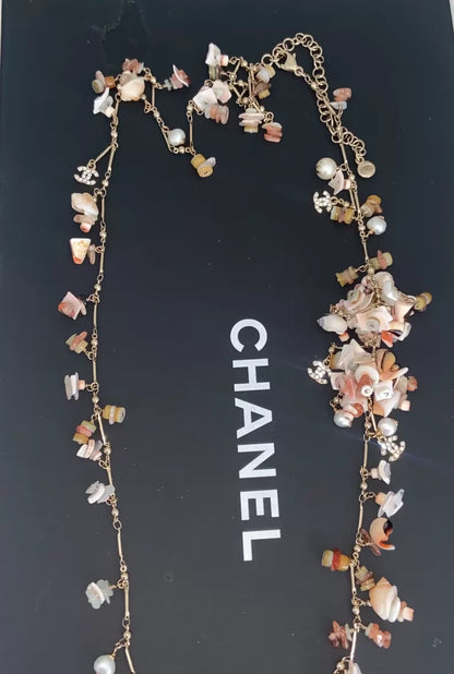 Chanel Pink and Orange Shell and Pearl Sweater Chain/Waist Chain