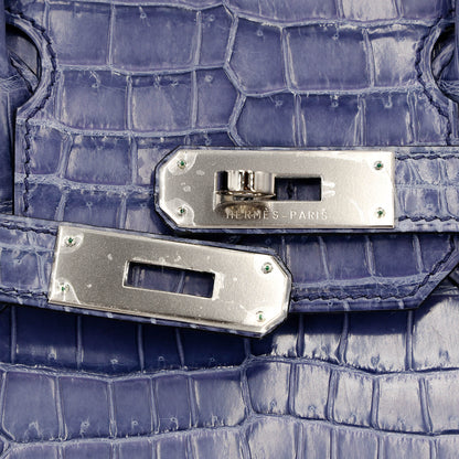Hermes Birkin 30 Bleu Brighton Shiny Porosus Crocodile Palladium hardware