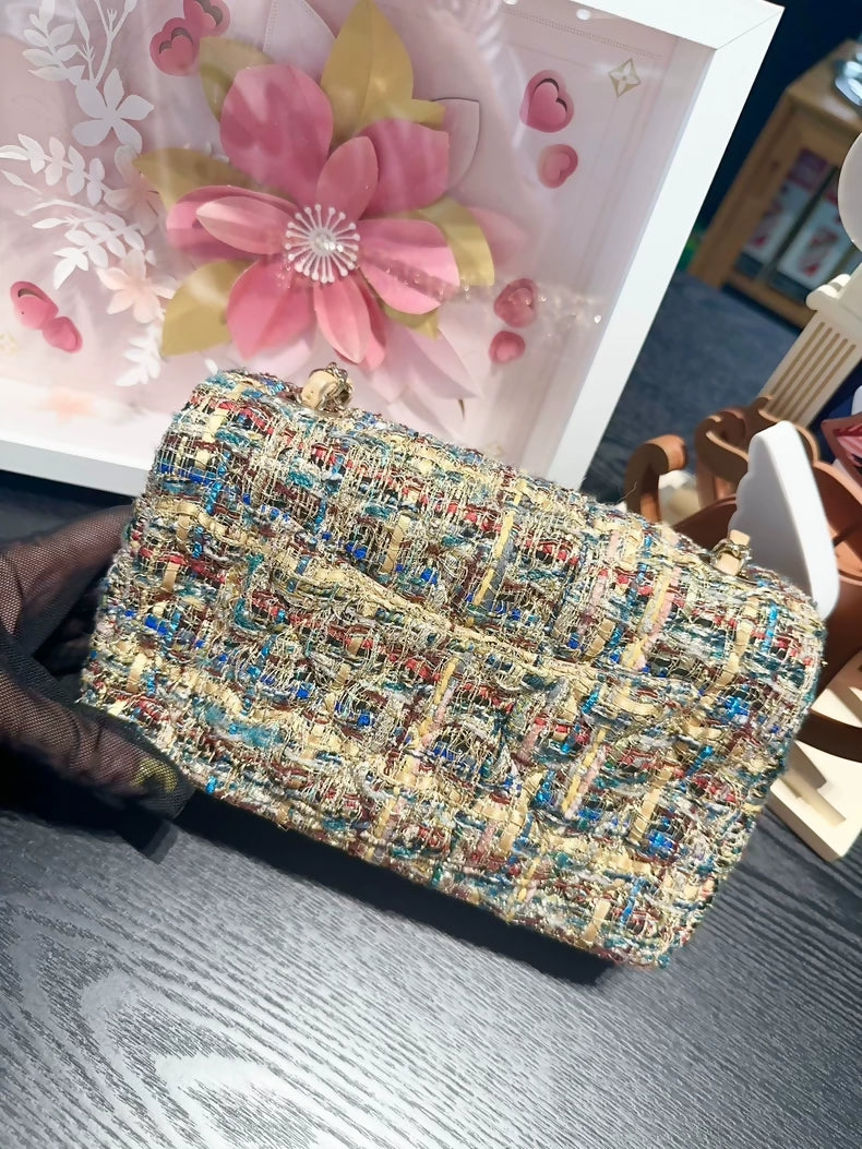 Chanel 19A mixed gold tweed CF mini chain bag