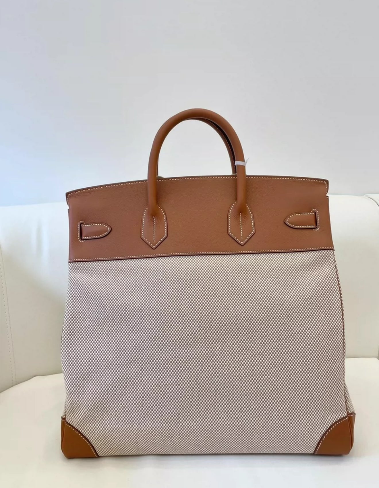 HERMES HAC BIRKIN 40 GOLD EVERCOLOR LEATHER & CRISS VIKING CANVAS