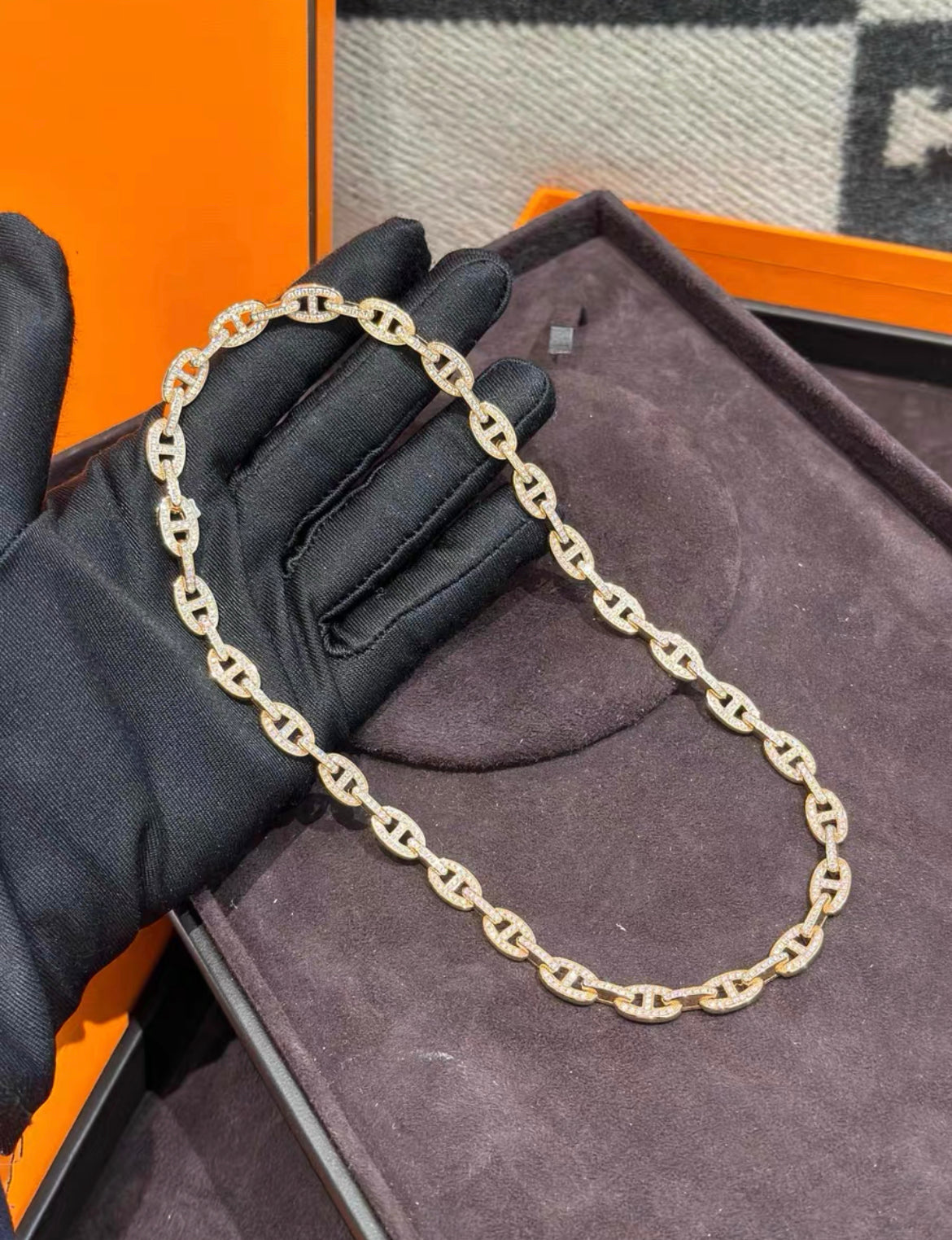 Hermes chaine d'ancre full diamond necklace