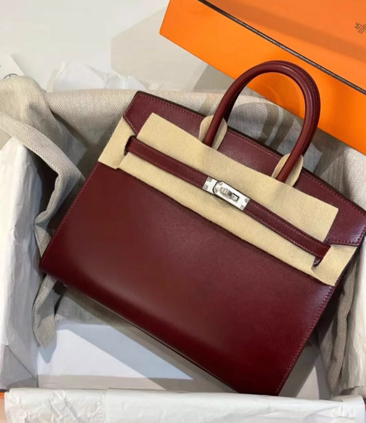 HERMÈS BIRKIN 25 SELLIER ROUGE H BOX CALF LEATHER PALLADIUM HARDWARE