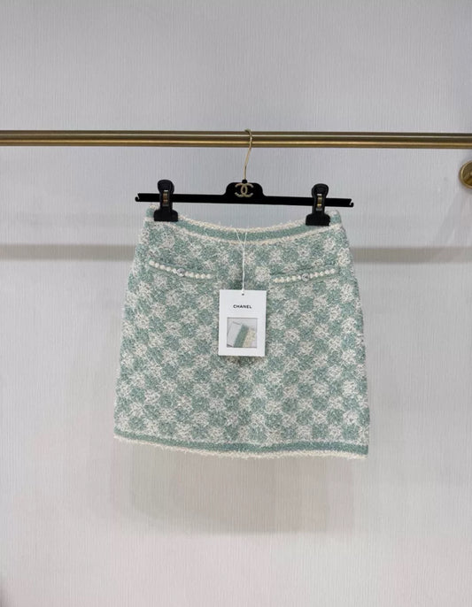 Chanel 23S Green Tweed Skirt