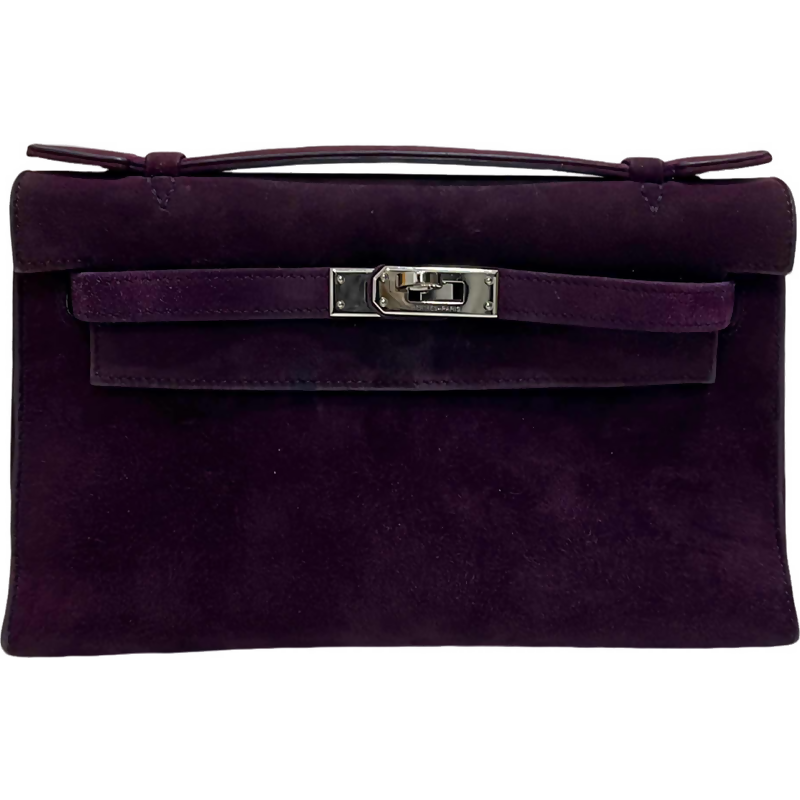 Hermes vintage Kelly pochette suede in purple stamp square H