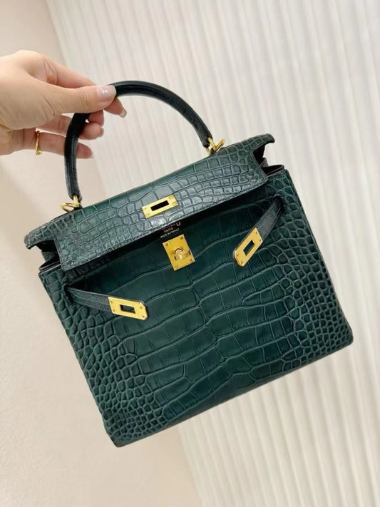 Hermès kelly 25 Vert Titien Matte Alligator Gold hardware