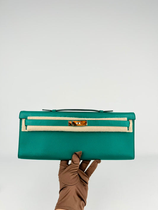 Hermes Kelly Cut Malachite Epsom Gold Harwdare