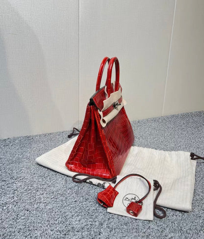 Hermes Birkin 25 Rouge H shiny crocodile leather palladium hardware