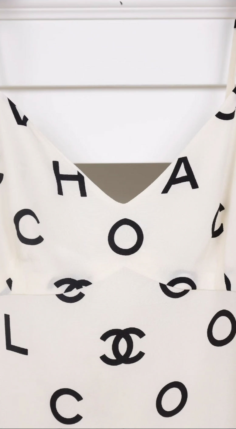Chanel 1997 black and white silk dress