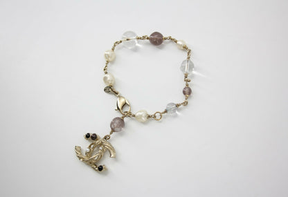 Chanel Vintage 11A Imitation Pearl Gripoix Bead Transparent Purple Bracelet